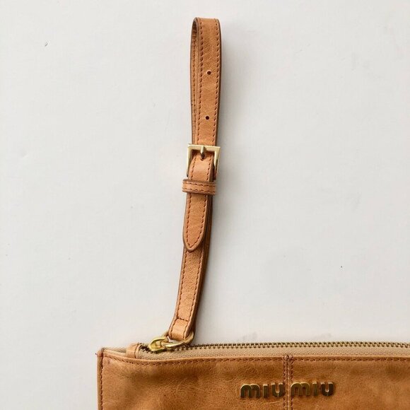MIU MIU Replica Yellow Gold Leather Simple Wristlet Clutch Adjustable Strap 8x5" - Picture 6 of 11